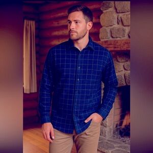 Orvis Men’s Cotton & Merino Wool Shirt L | Windowpane Plaid | Made in Portugal